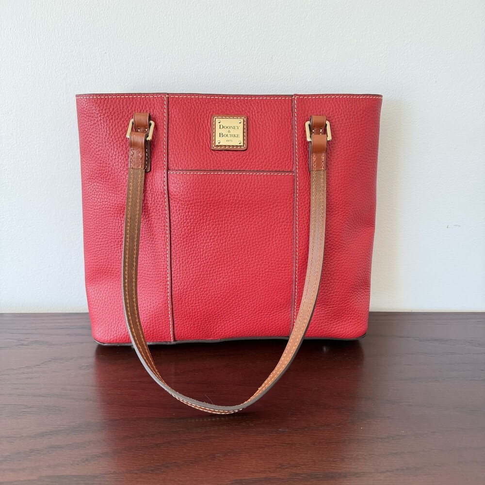 Authentic Dooney & Bourke Pebble Grain Lexington Shopper Tote Red Tan NWT